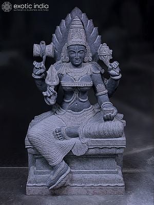 37" Seated Goddess Mariamman | Hand Carved | Granite Stone Statue