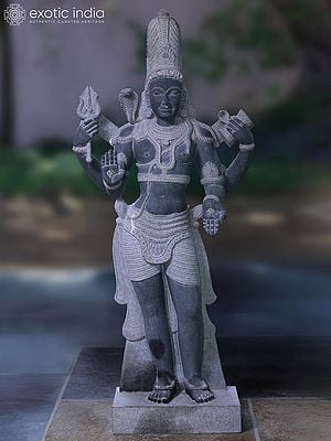 61" Large Standing Lord Shiva in Blessing Gesture | Stone Carved Granite Statue