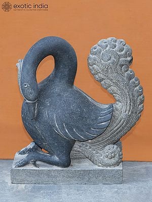 16" Peacock Idol in Stone | Hand Carved Granite Statue