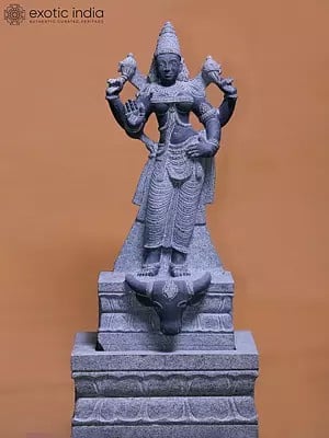 28" Mahishasura-Vijaya Durga Granite Statue | Hand Carved Stone Idol