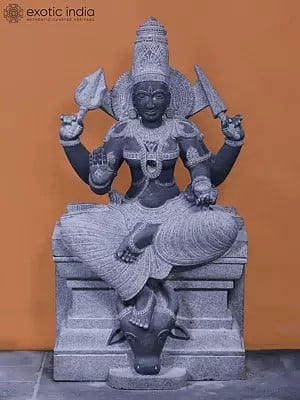 39" Goddess Mariamman Granite Stone Statue Seated on Pedestal