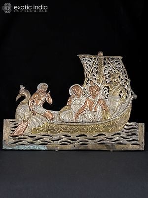 12" Vintage Shri Ram, Sita and Lakshman in Kewat's Boat | Standing and Wall Hanging Both