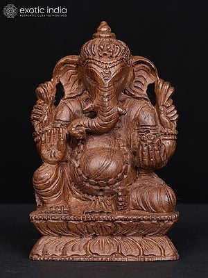 3" Small Superfine Chaturbhuja Ganesha | Wood Statue