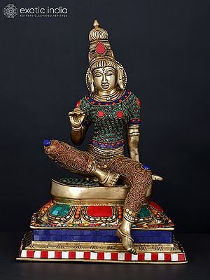 14" Devi Uma (Goddess Parvati) Seated in Lalitasana | Brass Statue with Inlay Work