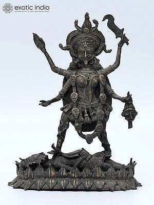 9" Maa Kali Standing on Lord Shiva | Tribal Brass Statue