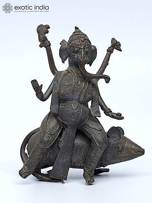 4" Small Lord Ganesha on Mushak | Tribal Brass Statue