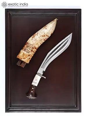 24" Wood Framed Iron Khukuri | Wall Hanging Statue