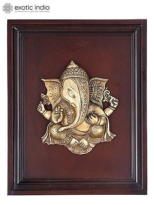 16" Blessing Ganesha | Wood Framed Brass Sculpture