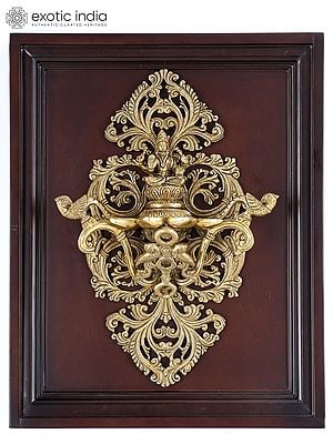 16" Wood Framed Brass Lakshmi Diya Wall Hanging