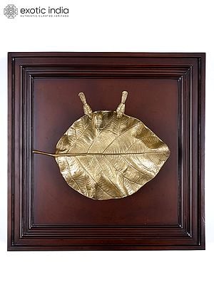 20" Wood Framed Pipal Leaf Tray (Urli) in Brass | Wall Hanging