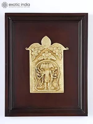 16" Standing Panchamukhi Hanuman | Wood Framed Brass Sculpture | Wall Hanging