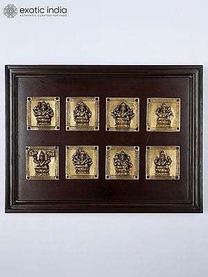 24" Wood Framed Brass Ashtalakshmi Set | Spiritual Wall Hanging Decor