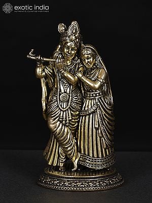 4" Small Superfine Fluting Radha Krishna | Brass Statue