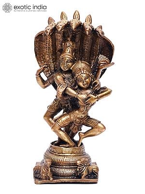 7" Dancing Shiva Parvati with Protecting Naag | Copper Statue