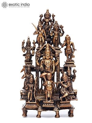 8" Dashavatara of Lord Vishnu with Tirupati Balaji (Venkateshvara) at Center | Copper Statue