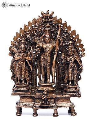 6" Small Shri Ram Darbar with Kirtimukha Prabhavali | Copper Statue