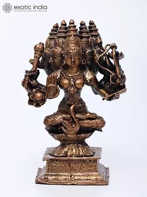 4" Small Five Headed Goddess Gayatri | Copper Statue