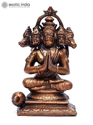 5" Small Sitting Panchamukhi Lord Hanuman | Copper Statue