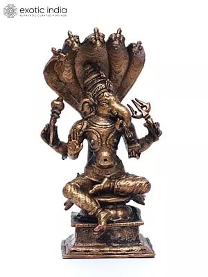 5" Blessing Lord Ganesha with Protecting Serpent | Copper Statue