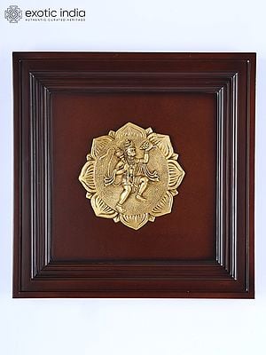 16" Sanjeevani Hanuman | Wood Framed Brass Sculpture | Wall Hanging