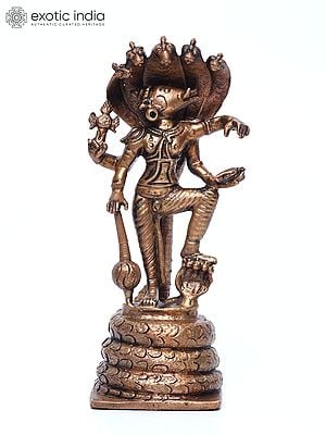 6" Small Standing Lord Varaha with Protecting Naag | Copper Statue