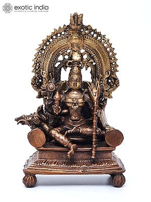 6" Small Goddess Rajarajeshvari Seated on Lord Shiva | Copper Statue