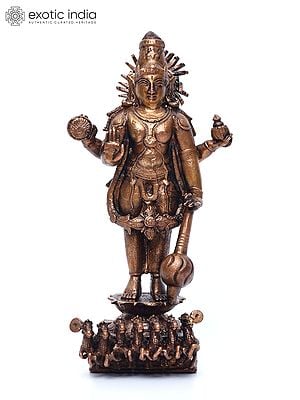 6" Small Standing Sun God Surya with His Seven Horses | Copper Statue