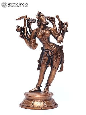 6" Eight Armed Standing Goddess Varahi | Copper Statue