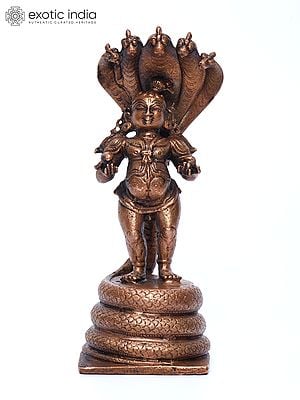 6" Small Bal Krishna on Kaliya Naag | Copper Statue