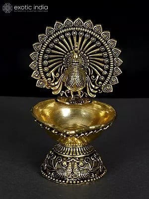 4" Small Superfine Designer Peacock Diya in Brass