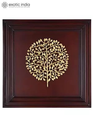 20" Wood Framed Brass Tree | Wall Hanging