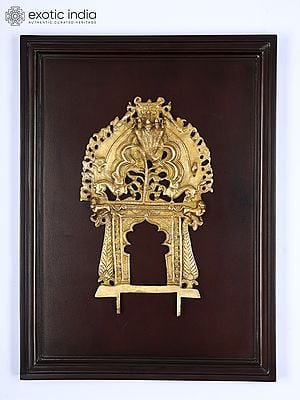 24" Wood Framed Traditional Sheshnag Thiruvachi in Brass | Wall Hanging