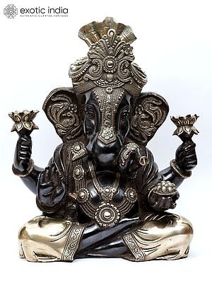 17" Turban Ganesha Sculpture in Brass | Handmade | Made in India