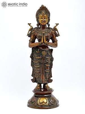 30" Namaste (Welcome) Lady Brass Sculpture | Handmade | Made in India