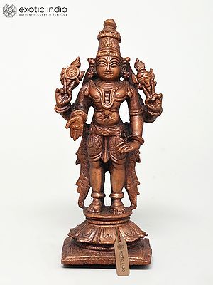 4" Small Standing Lord Vishnu Copper Statue