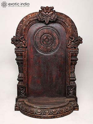 48" Wood Carved Kiritmukha Throne for Placing Deity Statue | Handmade | Made In India