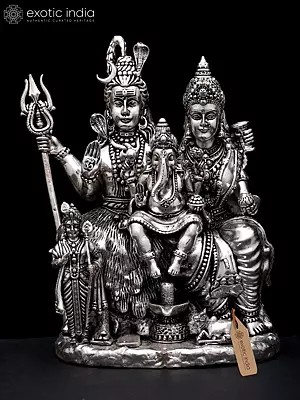 6" Small Superfine Shiva Family | Silver Plated Brass Statue