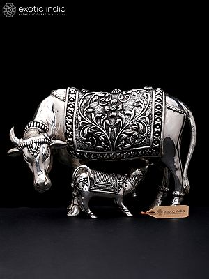 8" Superfine Cow and Calf | Silver Plated Brass Statue