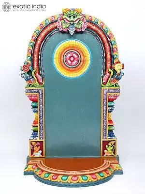 60" Large Colorful Kirtimukha Throne for Placing Deity Statue | Wood Carving