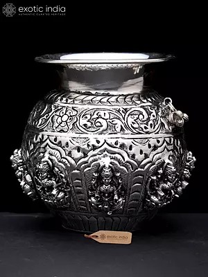 4" Superfine Ashtalakshmi Kalash in Brass with Silver Plating