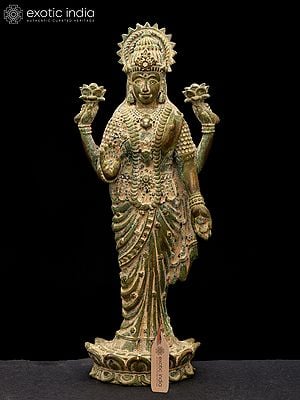 7'' Standing Goddess Lakshmi in Blessing Gesture | Brass Statue