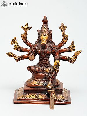 7" Eight Armed Sitting Goddess Varahi | Brass Statue