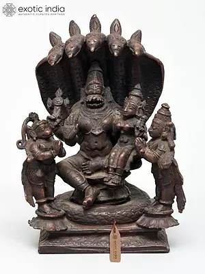 5" Small Lakshmi - Narasimha with Garuda and Hanuman | Copper Statue