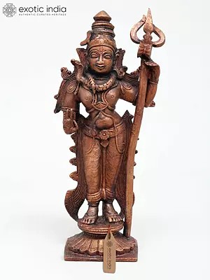 7" Standing Lord Shiva with Trident in Blessing Gesture | Copper Statue