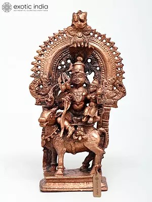 6" Small Pradosha Moorthy (Shiva Parvati Seated on Nandi) | Copper Statue