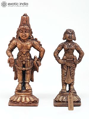 6" Standing Lord Vitthal (Panduranga) with Rukmini | Set of 2 Copper Statues