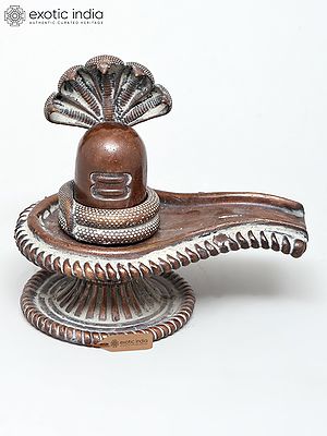 4" Small Shivalinga with Protected Serpent | Copper and Silver Statue