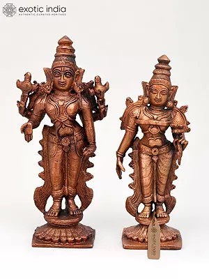 6" Small Standing Vishnu - Lakshmi Pair | Copper Statues