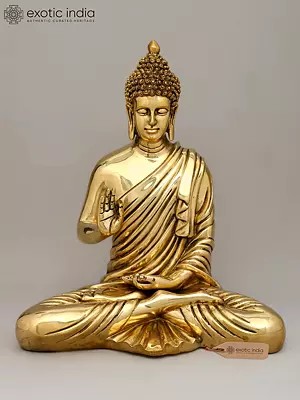 15" Sitting Lord Buddha in Blessing Gesture | Brass Statue