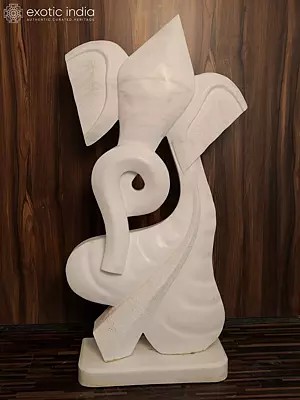 41" Ganesha Statue | White Marble | Hand Carved